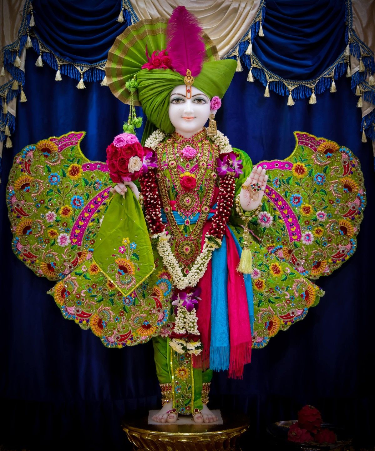Swaminarayan adorned in floral finery