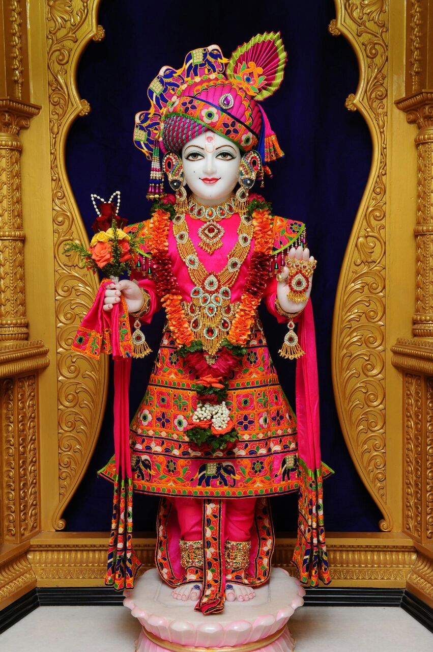 Swaminarayan in ornate traditional attire