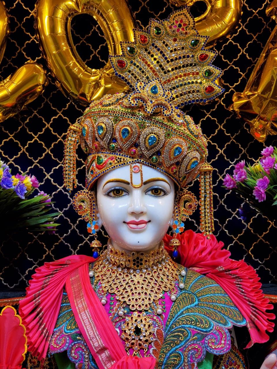 Swaminarayan with golden crown, divine portrait