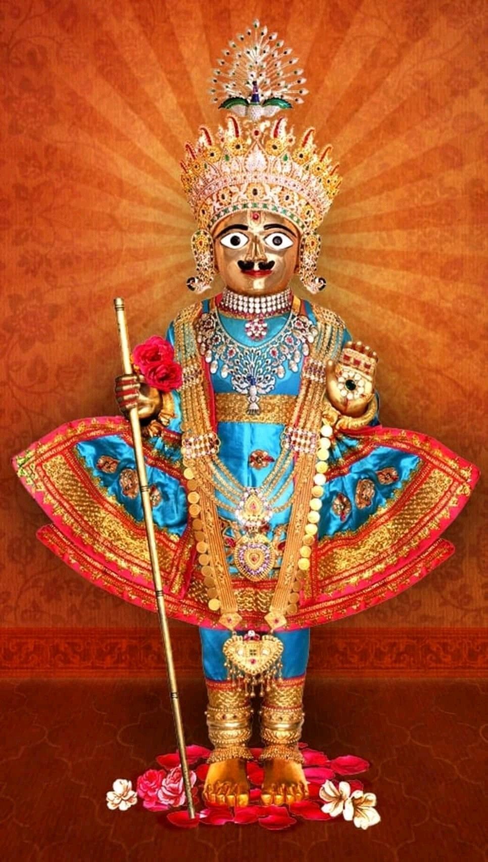 Swaminarayan with floral offerings, divine image