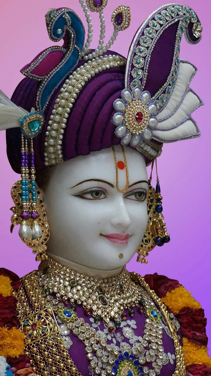 Beautiful Swaminarayan portrait with jeweled mukut.