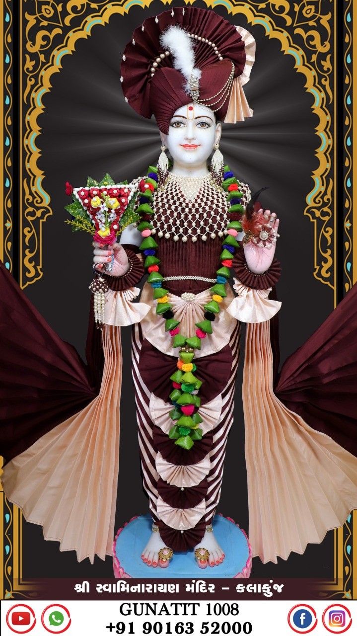 Swaminarayan murti with floral garland