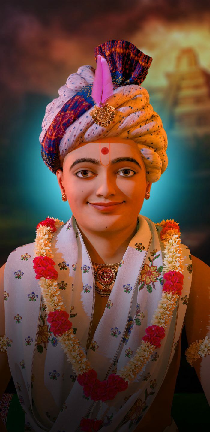 Swaminarayan portrait with floral garland