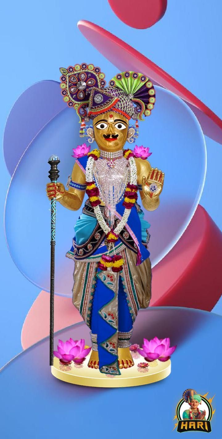 Swaminarayan deity with lotus flowers