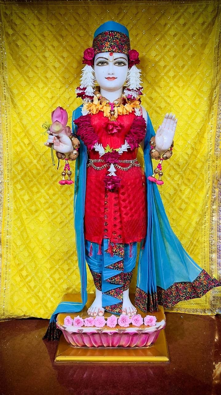 Swaminarayan Bhagwan adorned with flowers
