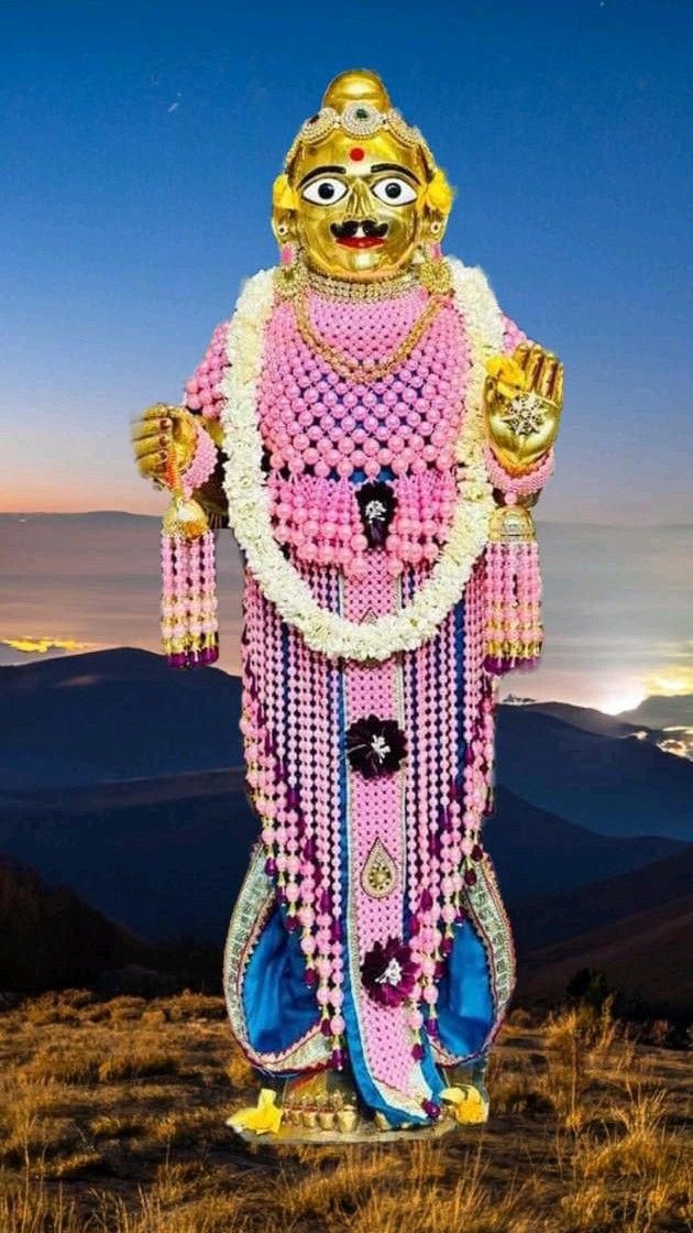 Swaminarayan Bhagwan with floral garland.