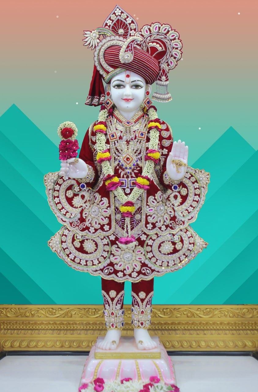 Swaminarayan deity in ornate attire