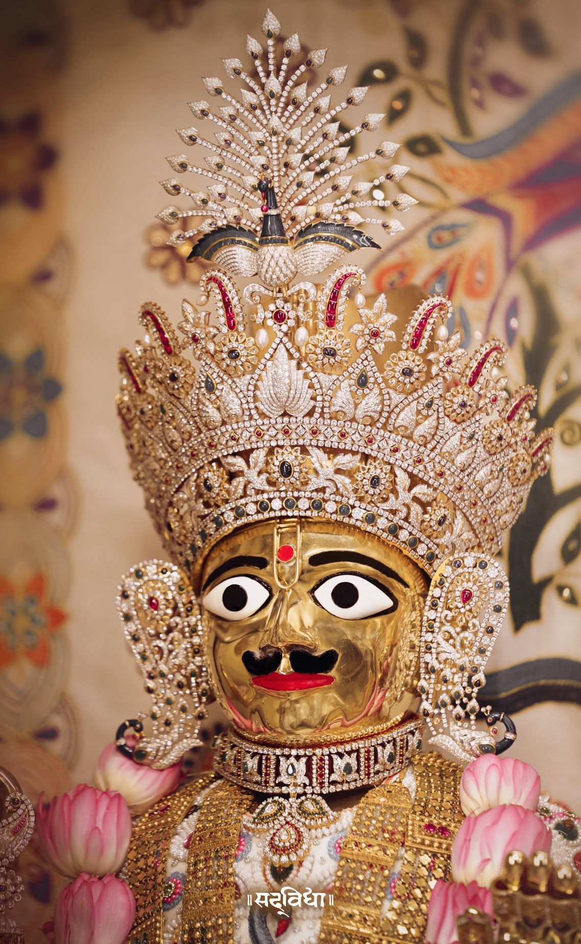 Swaminarayan deity with jeweled crown