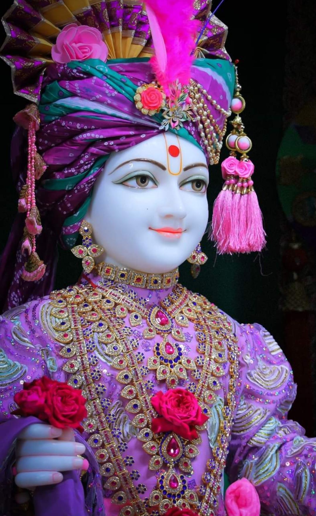 Swaminarayan Bhagwan with floral mukut