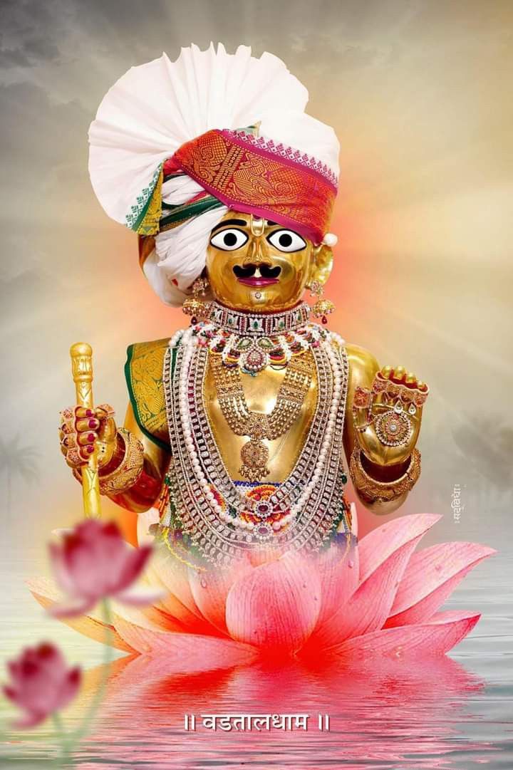 Swaminarayan Bhagwan adorned with lotus flowers