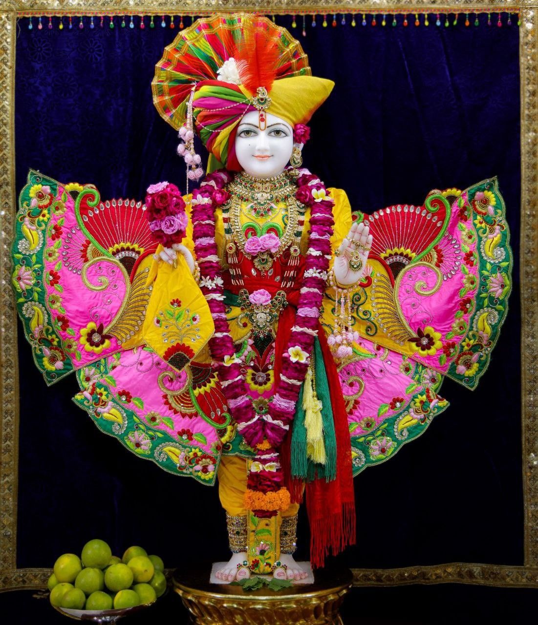 Swaminarayan Bhagwan adorned with flowers.