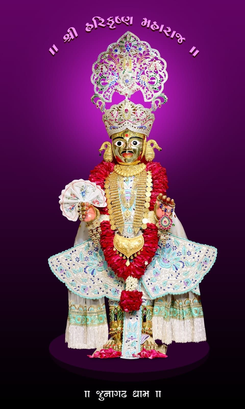 Swaminarayan deity in divine attire.