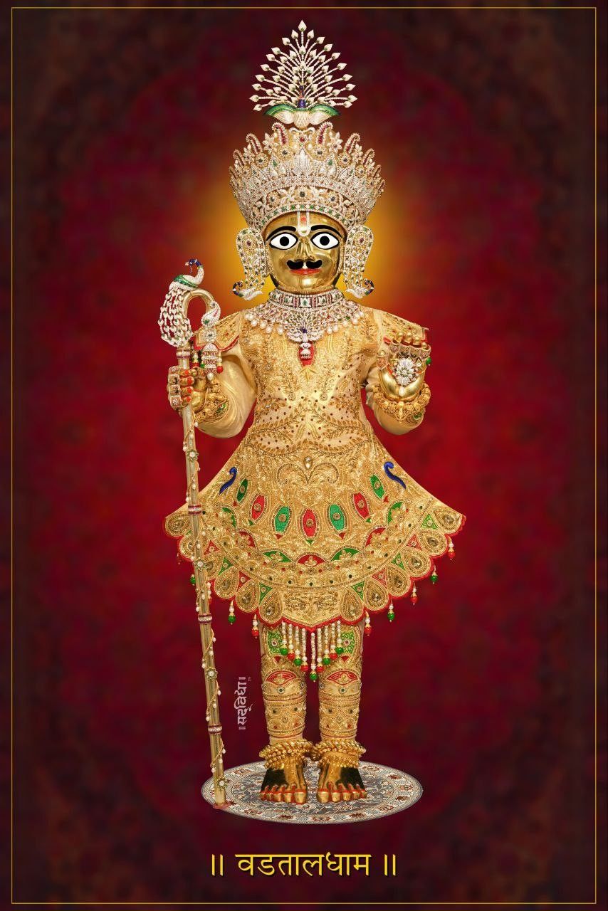 Swaminarayan deity in golden attire.