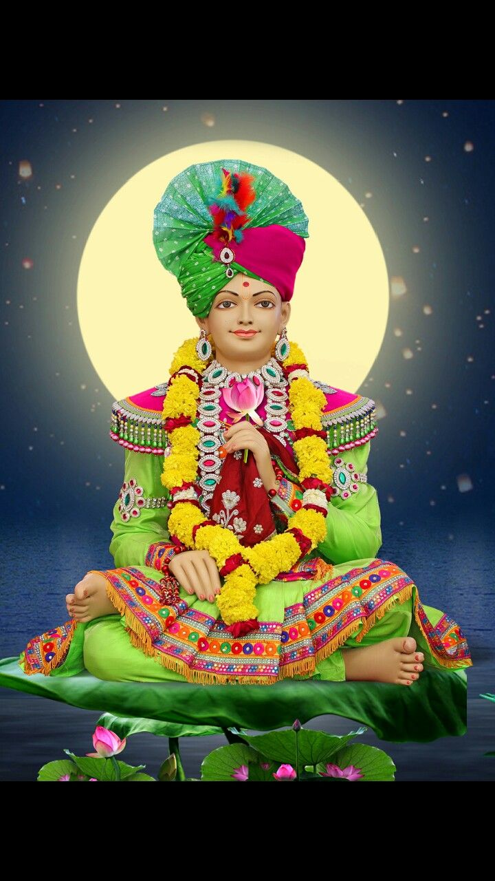 Swaminarayan seated on a lotus flower