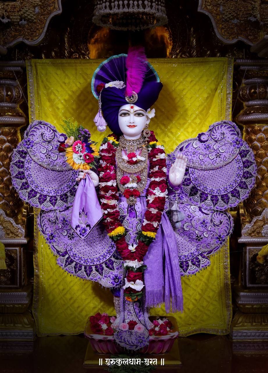 Swaminarayan adorned with floral garland