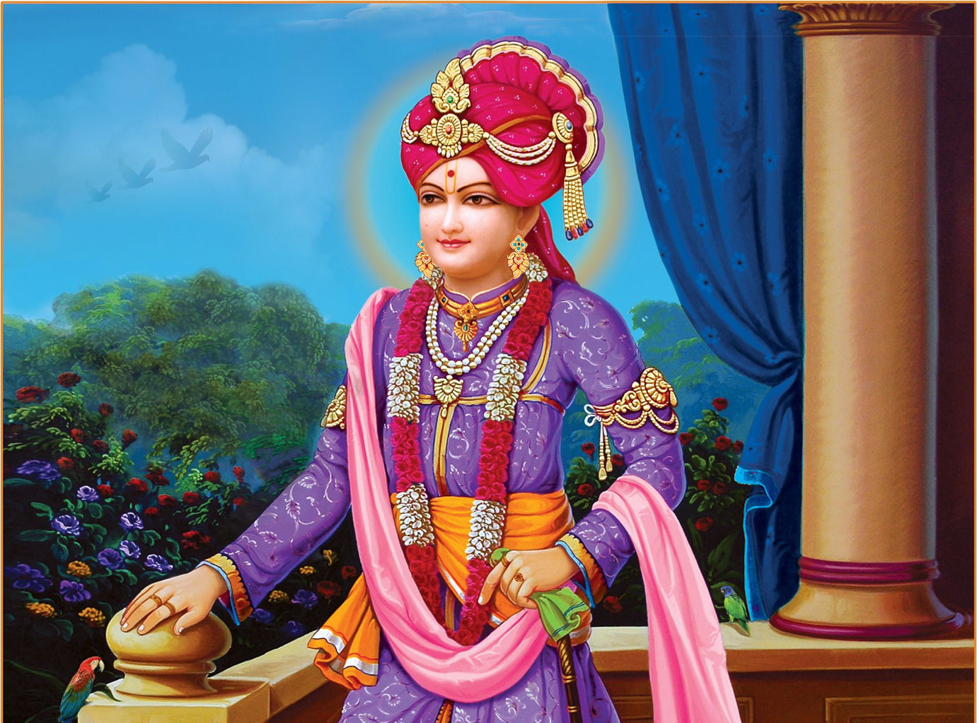 Swaminarayan portrait with floral background