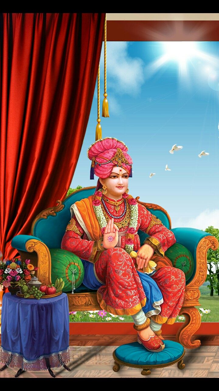 Swaminarayan Maharaj seated on a throne