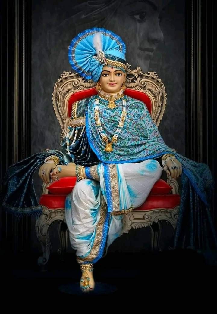 Swaminarayan seated on a jeweled throne