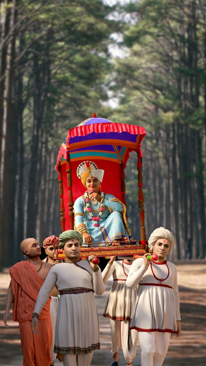 Swaminarayan carried on a palanquin