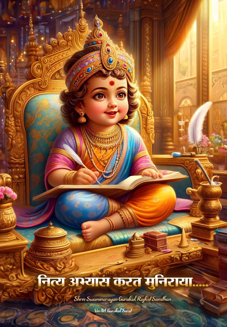 Young Swaminarayan studying sacred texts