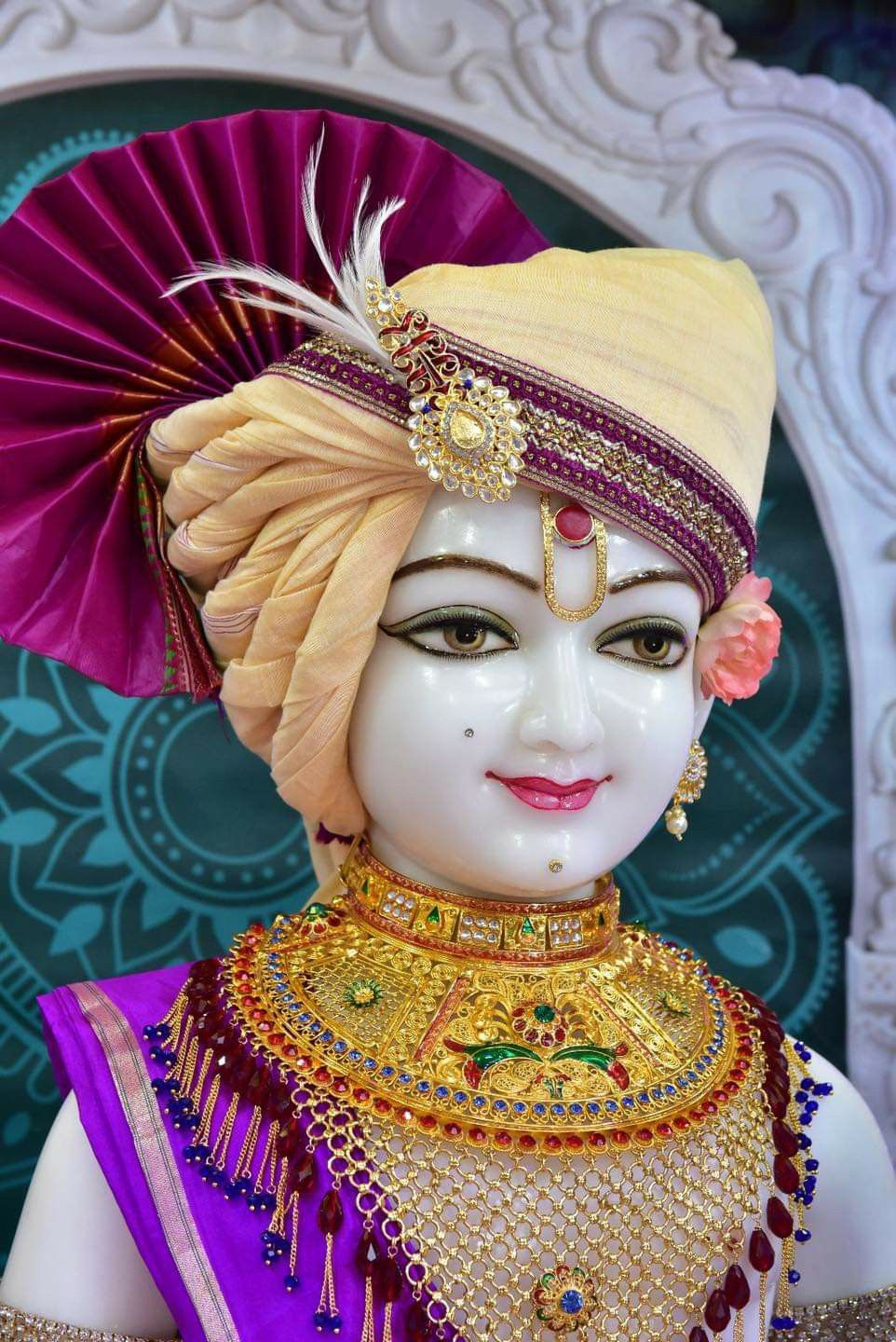 Close-up of Swaminarayan deity portrait