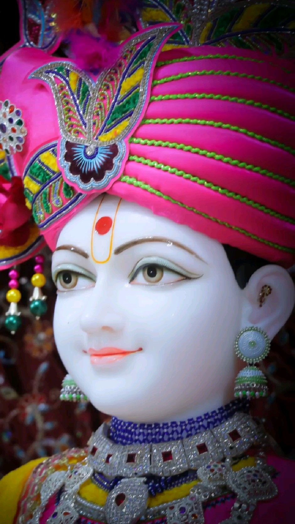 Close-up of Swaminarayan with vibrant turban
