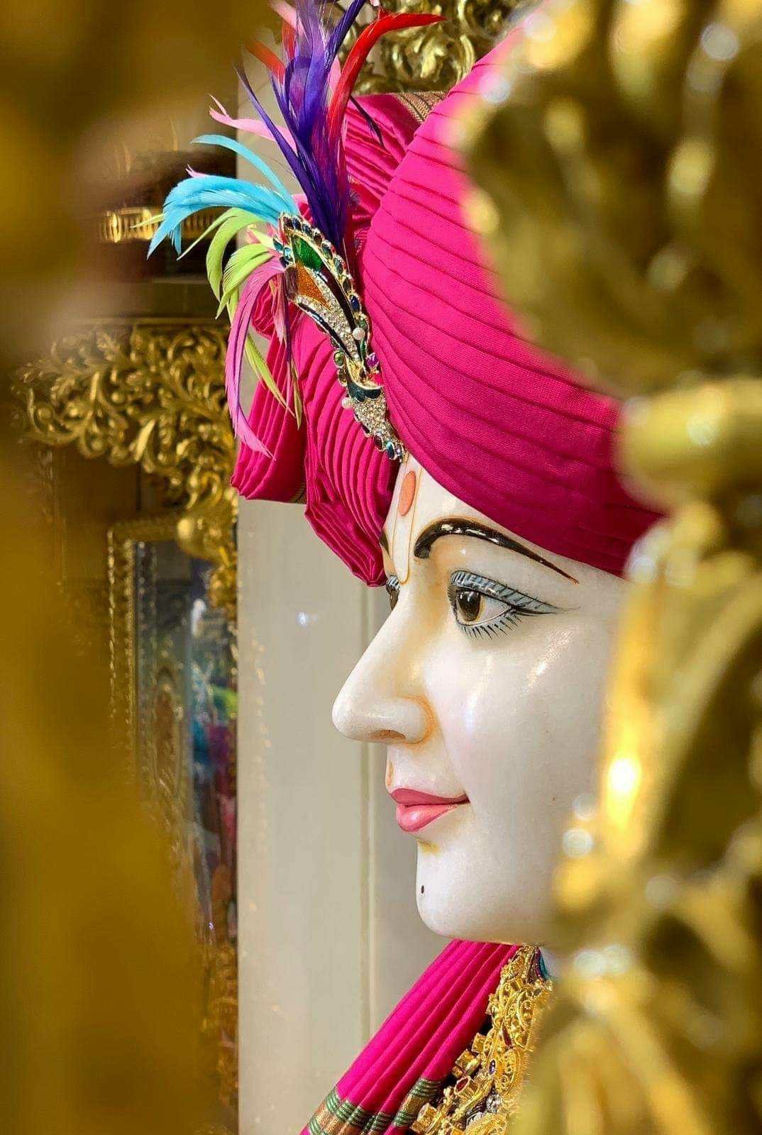 Swaminarayan portrait with pink turban