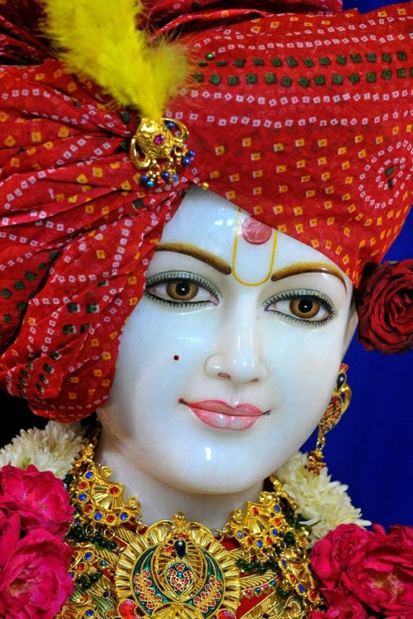 Close-up of Swaminarayan with turban
