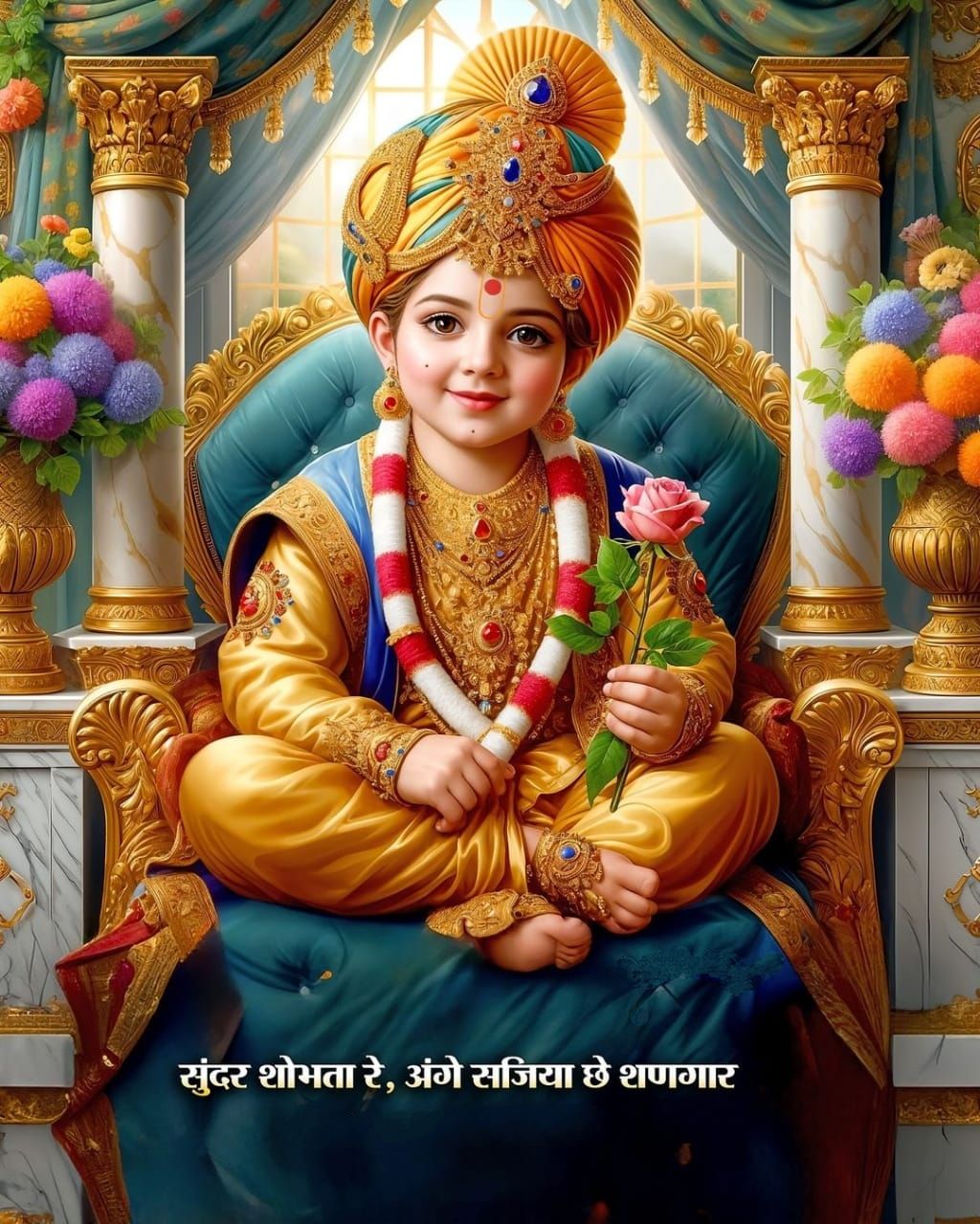 Shree Swaminarayan with a rose flower