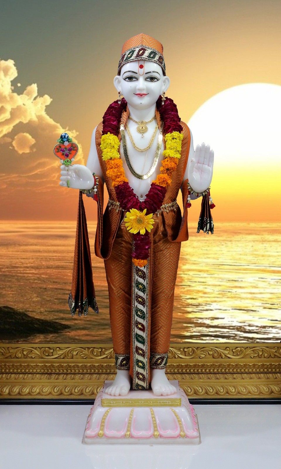 Swaminarayan statue at sunset beach