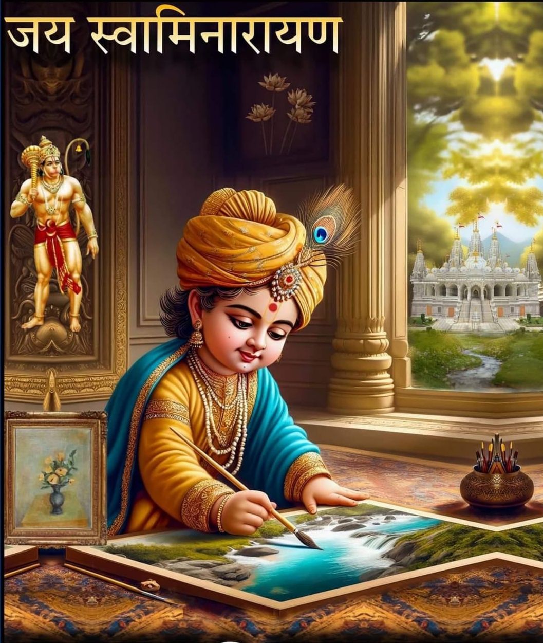 Swaminarayan painting with Hanuman nearby