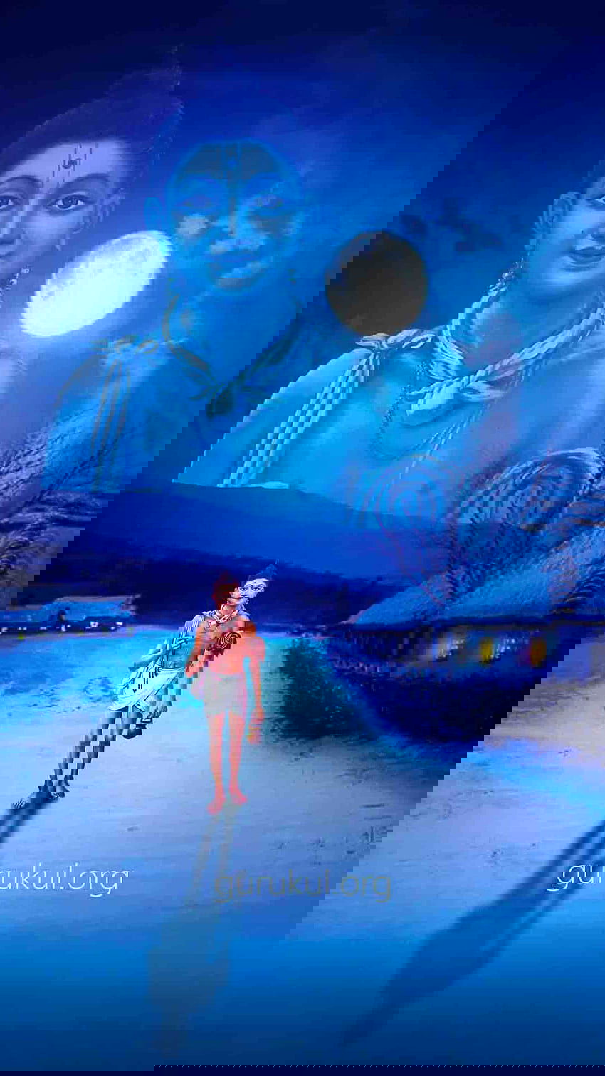 Swaminarayan portrait under a full moon