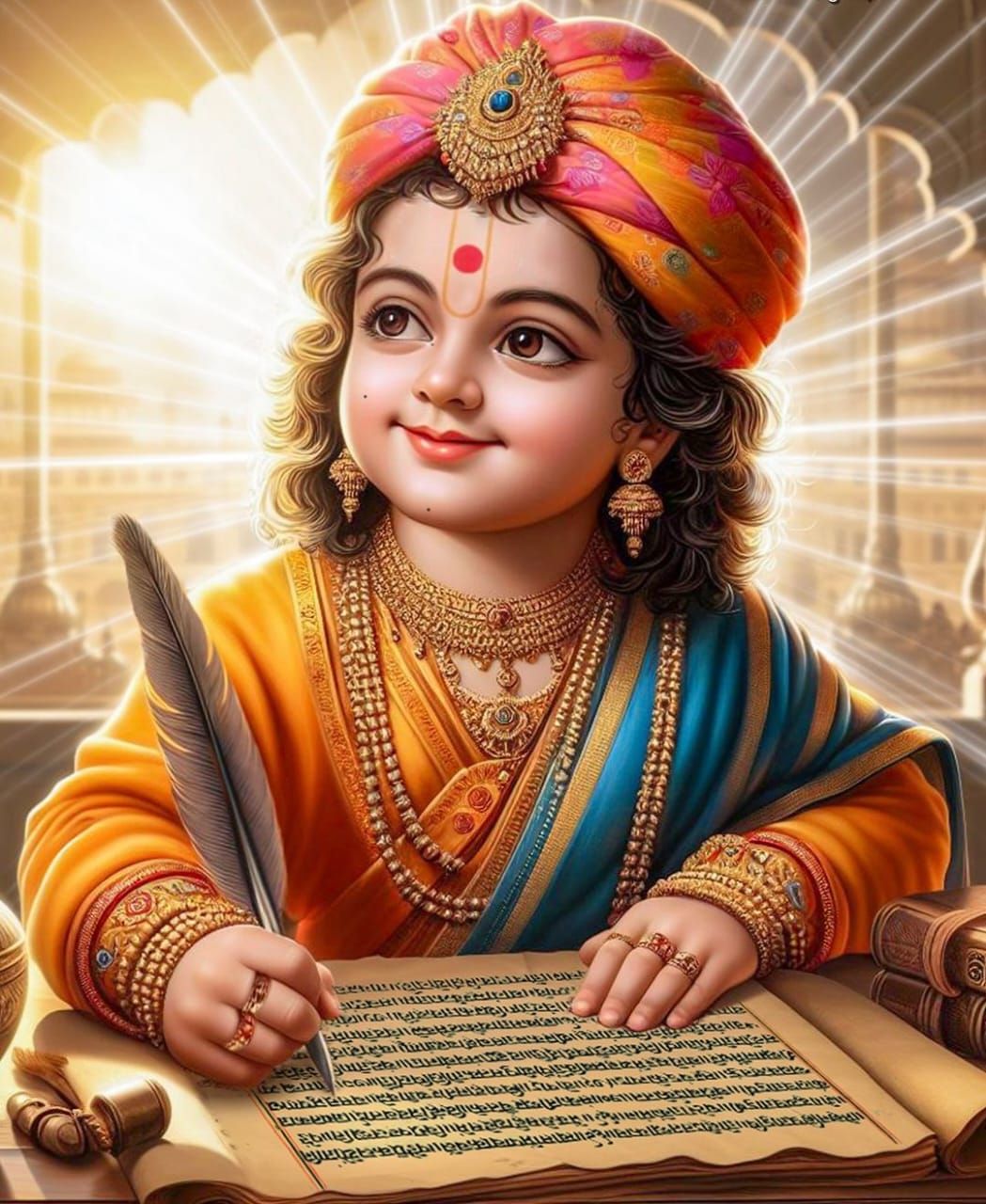 Swaminarayan with golden blessings