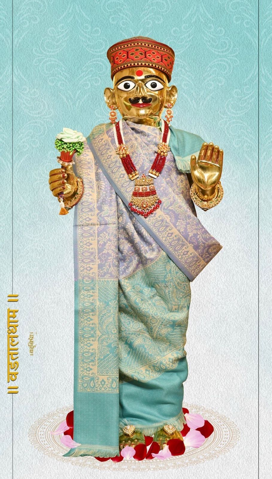 Swaminarayan in golden attire, divine blessing