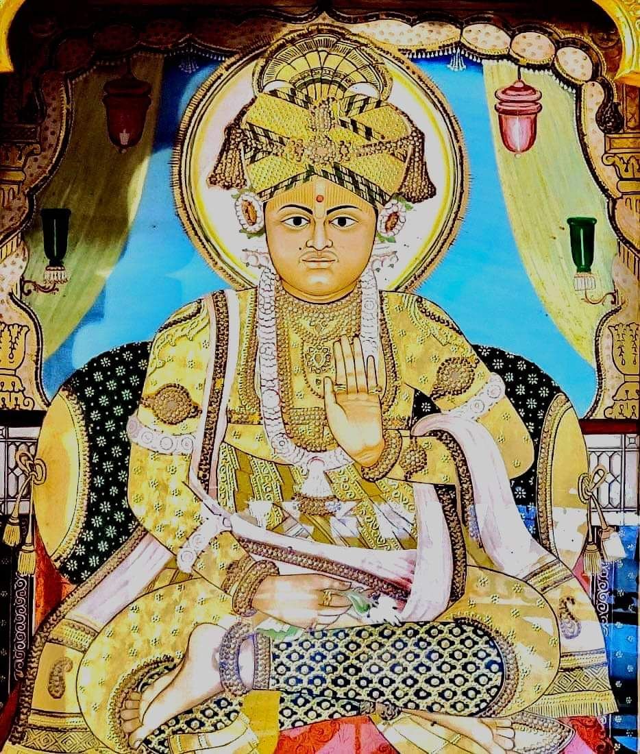 Swaminarayan in a blessing posture