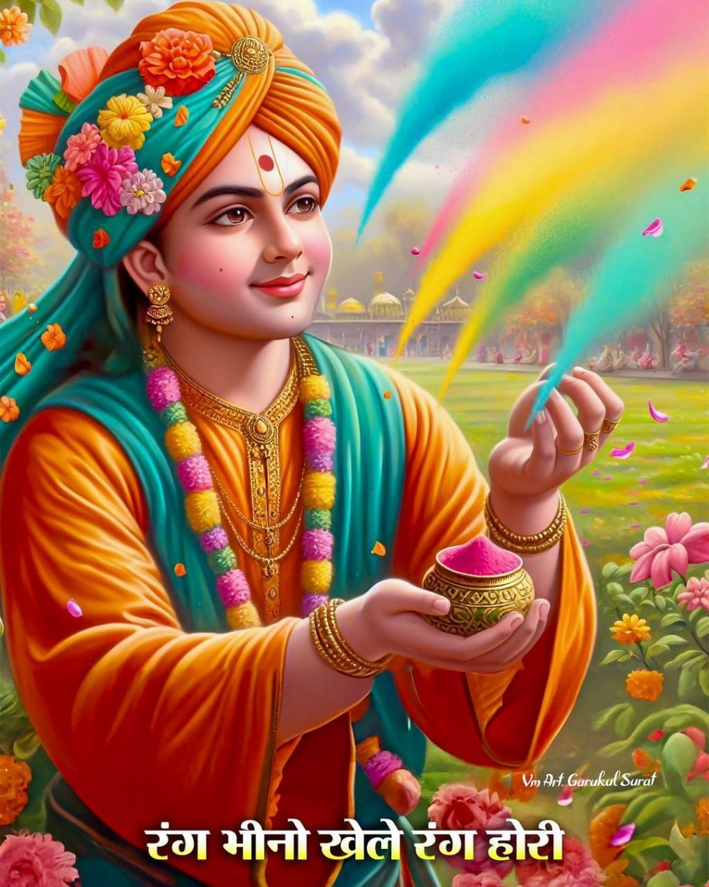 Swaminarayan Maharaj with Holi colors
