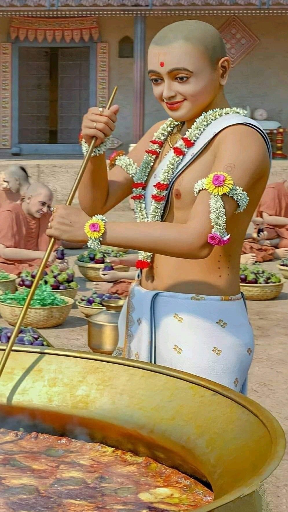 Swaminarayan preparing a sacred meal