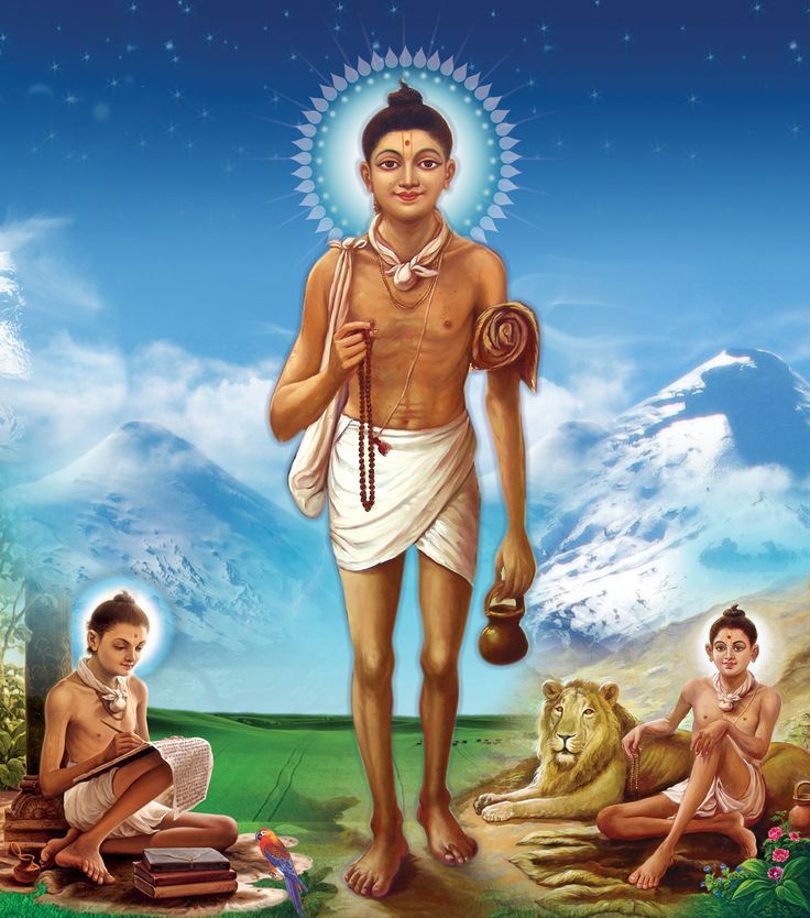 Swaminarayan with mountain and lion