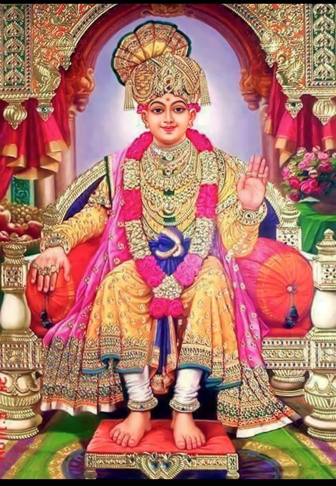 Swaminarayan Maharaj seated on a throne