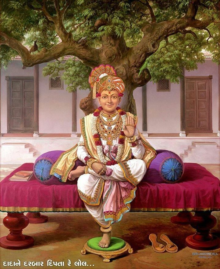 Swaminarayan seated under a tree