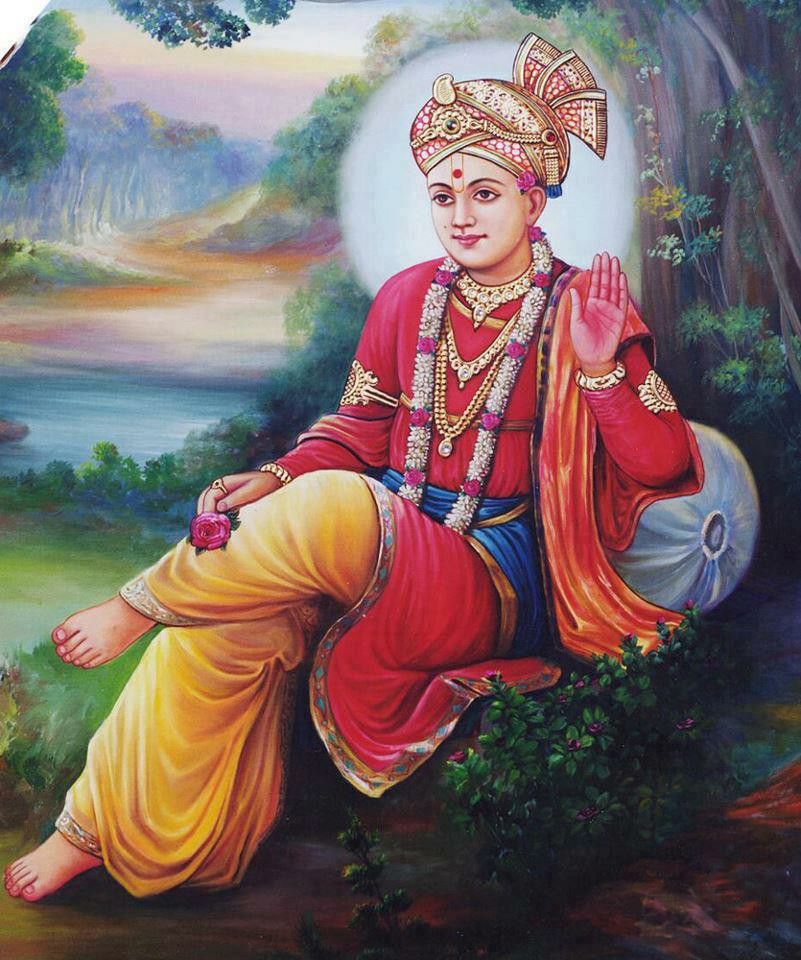 Swaminarayanji sitting in a landscape