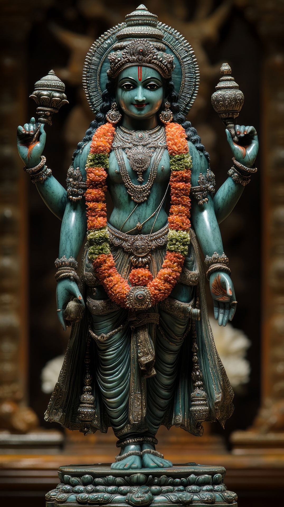 Lord Vishnu statue with sacred symbols