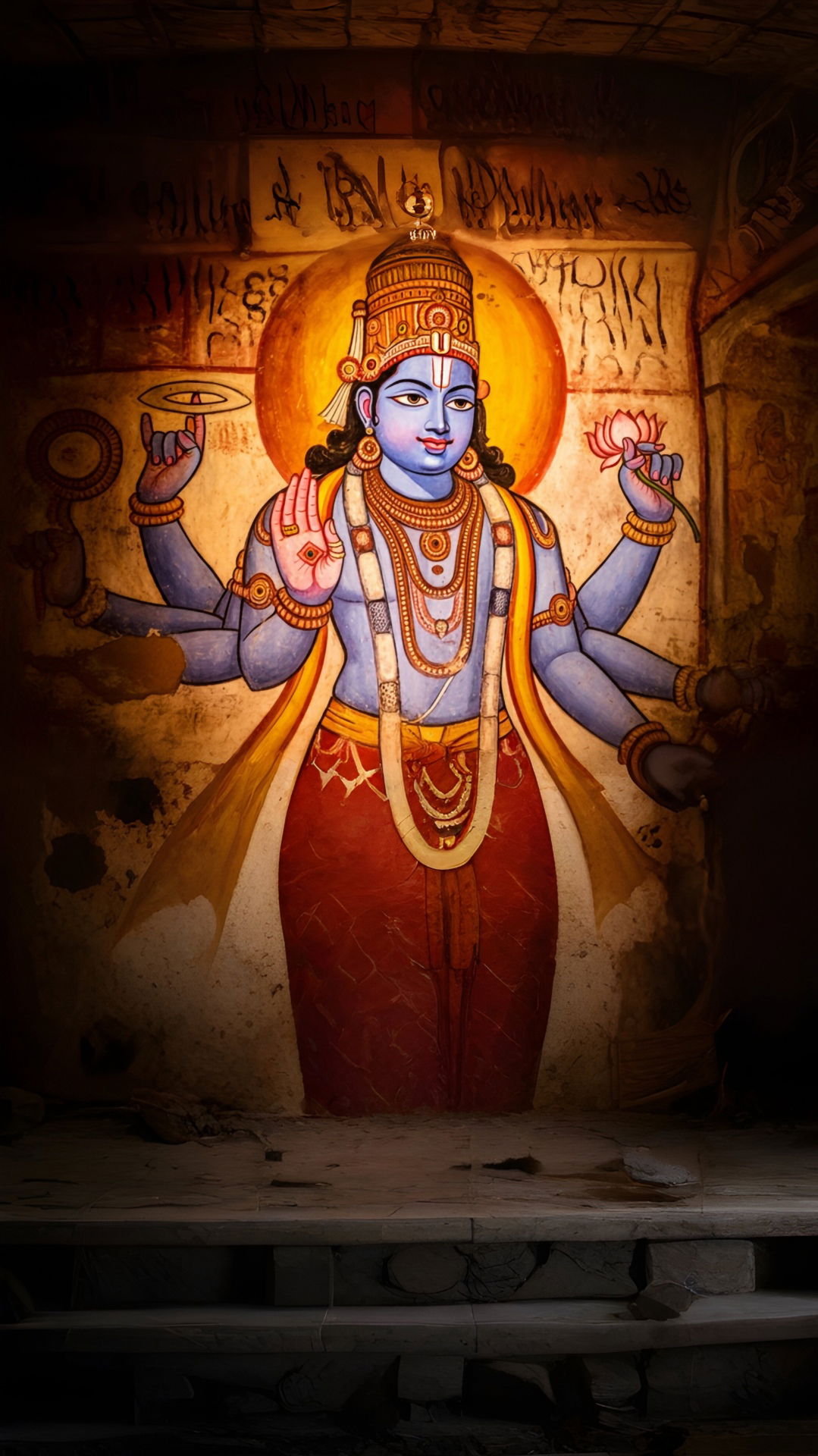 Lord Vishnu wall painting divine protection