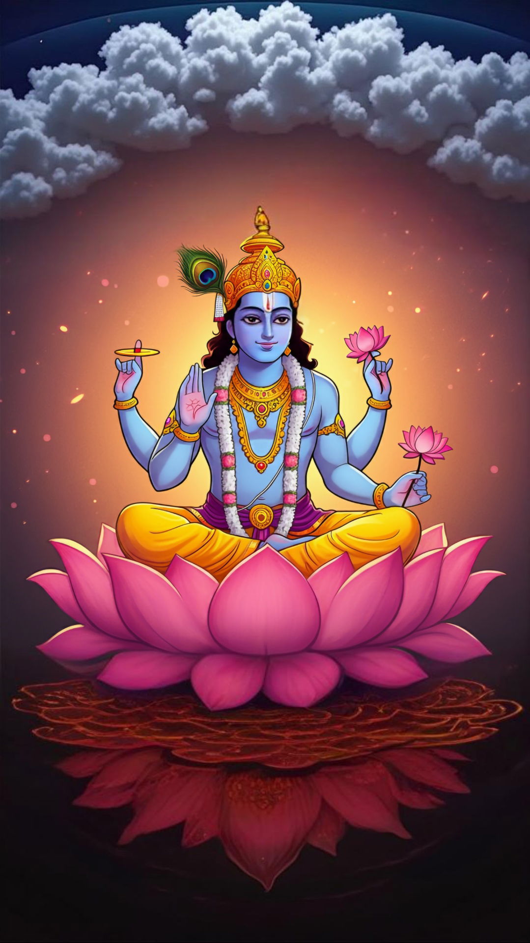 Vishnu seated on a pink lotus