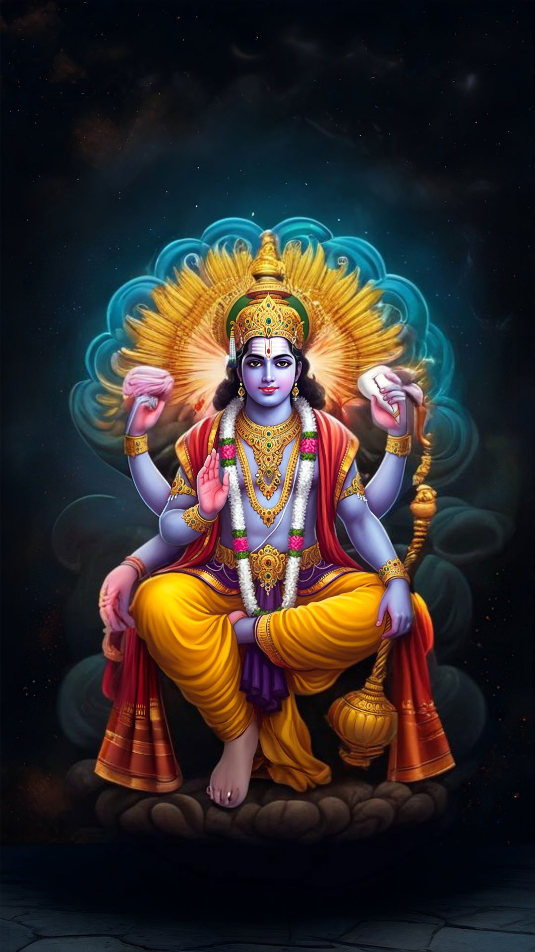 Lord Vishnu seated on lotus throne