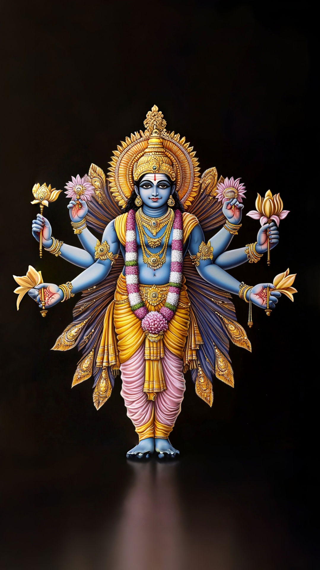 Lord Vishnu holding lotus flowers