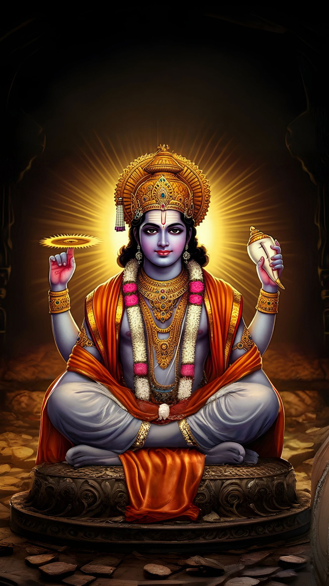 Lord Vishnu holding shankh and chakra