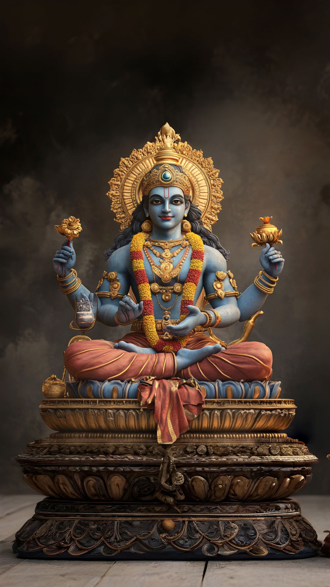 Lord Vishnu seated on a lotus.