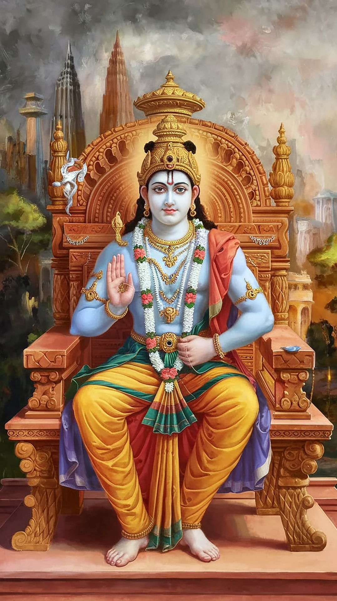 Lord Vishnu seated on a throne.
