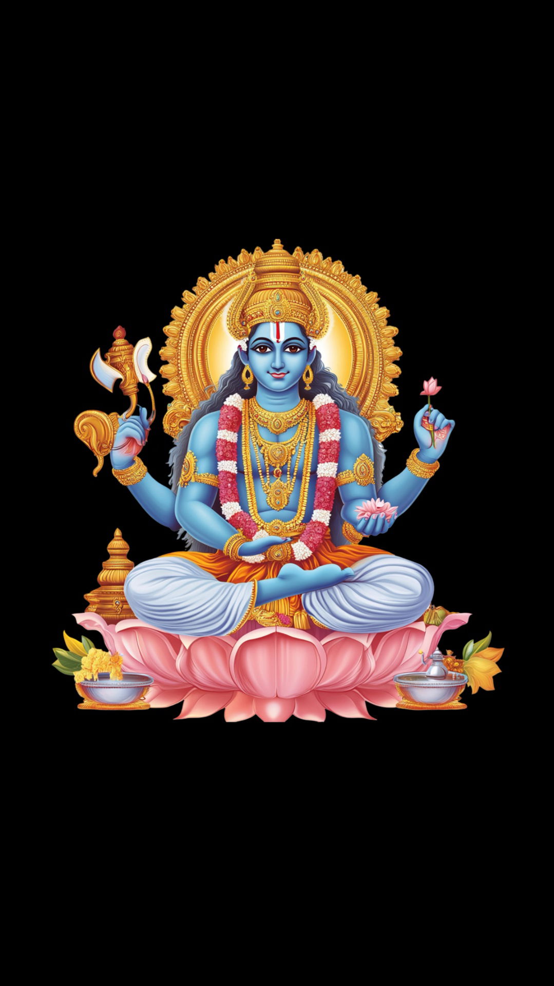 Lord Vishnu seated on a lotus